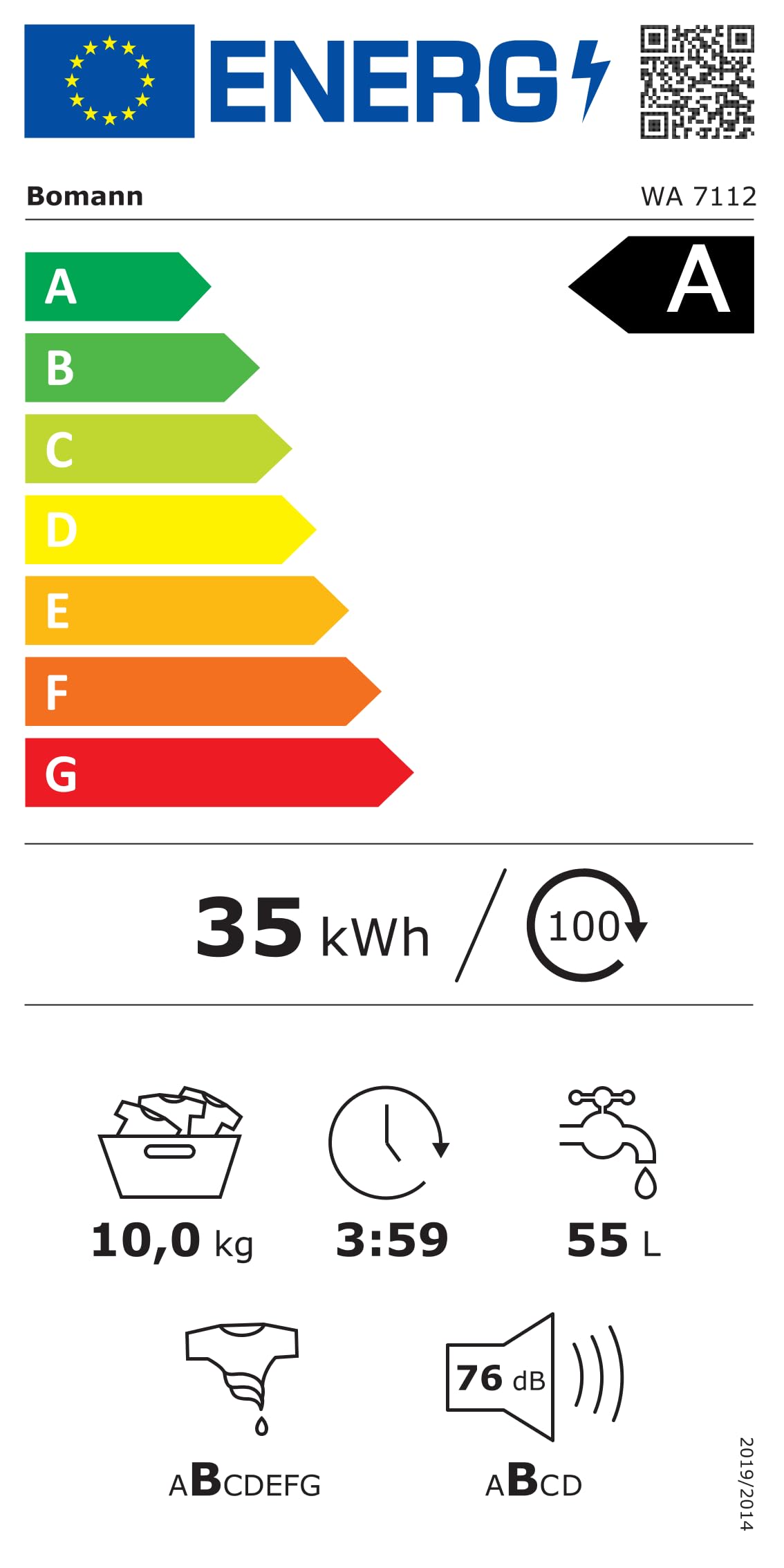 Bomann® Waschmaschine 10kg | 5 Jahre Motor-Garantie | Invertermotor - effizient, leise & langlebig | inkl. Aqua-Stop | max. 1400 U/min | 15 Programme | LED-Display | Washing Machine | WA 7112 schwarz