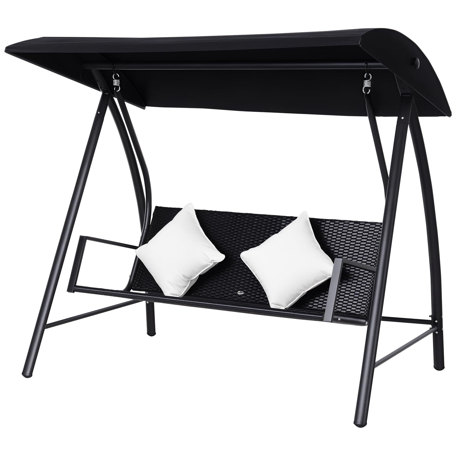 Outsunny Dondolo Polyrattan da Giardino a 3 posti, 2 Cuscini e Baldacchino Ferro Verniciato a Polvere Tetto Idrorepellente Cuscini Sfoderabili 198x124x179cm 360kg