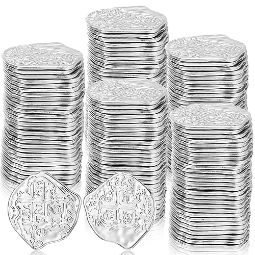 Hanaive 100 Pcs Pirate Coins Plastic Kids Fake Play Coins Replica Spanish Doubloons for Pirate Party Treasure Chest Board Games Tokens Toys Cosplay St. Patrick's(Silver)