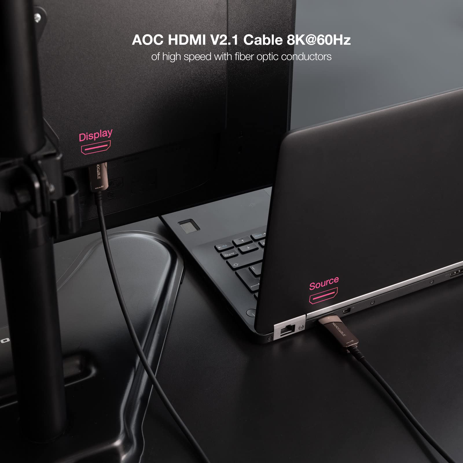 NANOCABLE 10.15.2120 - Kabel HDMI V2.1 AOC 8K@60Hz 4K@120Hz 48Gbps Typ A Męski, Kolor Czarny, 20 m