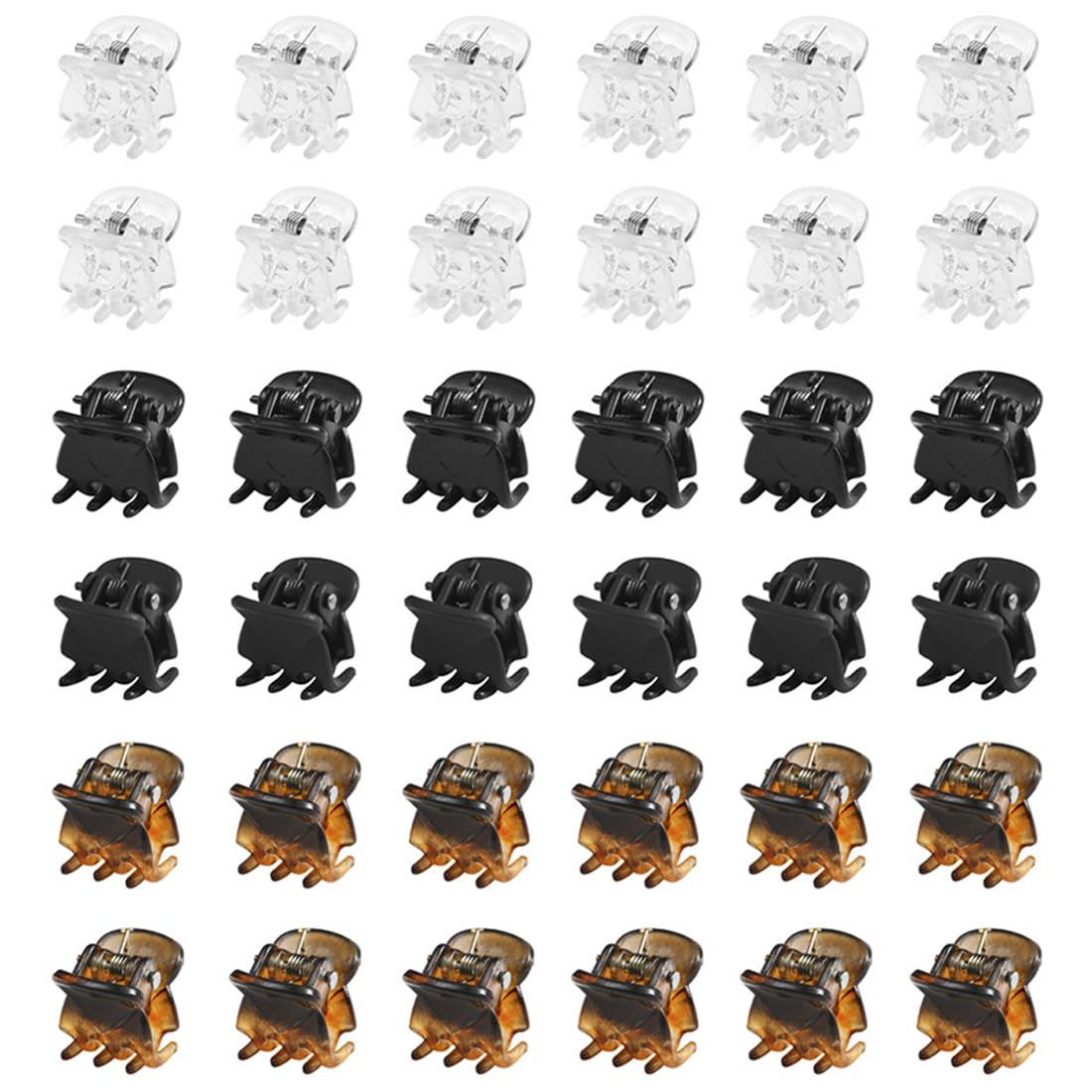 WeddHuis 36 Stück Mini Haarspangen, Klein Haarklammer, Klaue Clips, Rutschfestem Griff, für Design, Kinder und Erwachsene (1 cm) (Schwarz, Braun, Weiß)