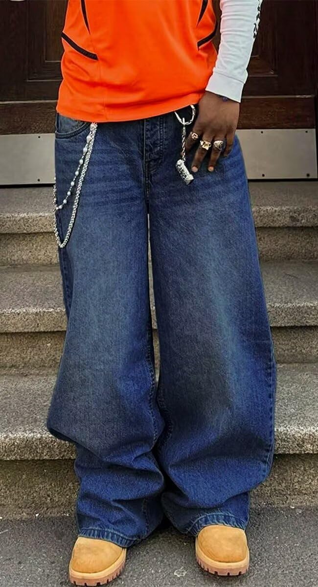 HUNGSON Mens Baggy Jeans for Men Women Y2k Skater Vintage Plain Pants Casual Wide Leg Jeans Loose Fit Denim Jeans
