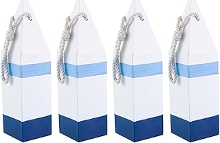 DECHOUS 4Pcs Wooden Buoy Decor: Decorative Buoys with Rope Nautical Wall Hanging Decor - Blue White Mediterranean Ornament for Coastal Home Living Room Bathroom - 10 Inch