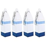 DECHOUS 4Pcs Wooden Buoy Decor: Decorative Buoys with Rope Nautical Wall Hanging Decor - Blue White Mediterranean Ornament for Coastal Home Living Room Bathroom - 10 Inch