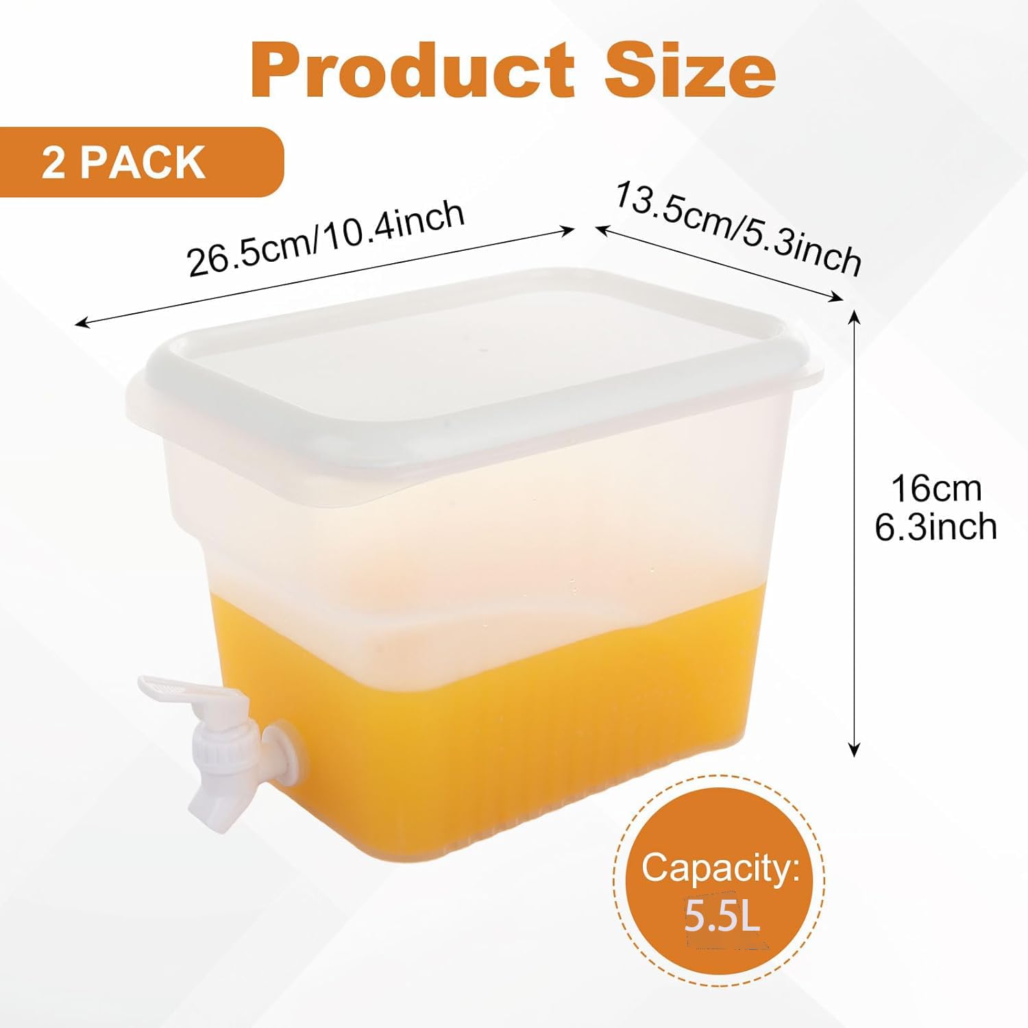 Lot de 2 distributeurs de boissons avec robinet en plastique transparent de 5,5 l pour boissons, jus, thé glacé