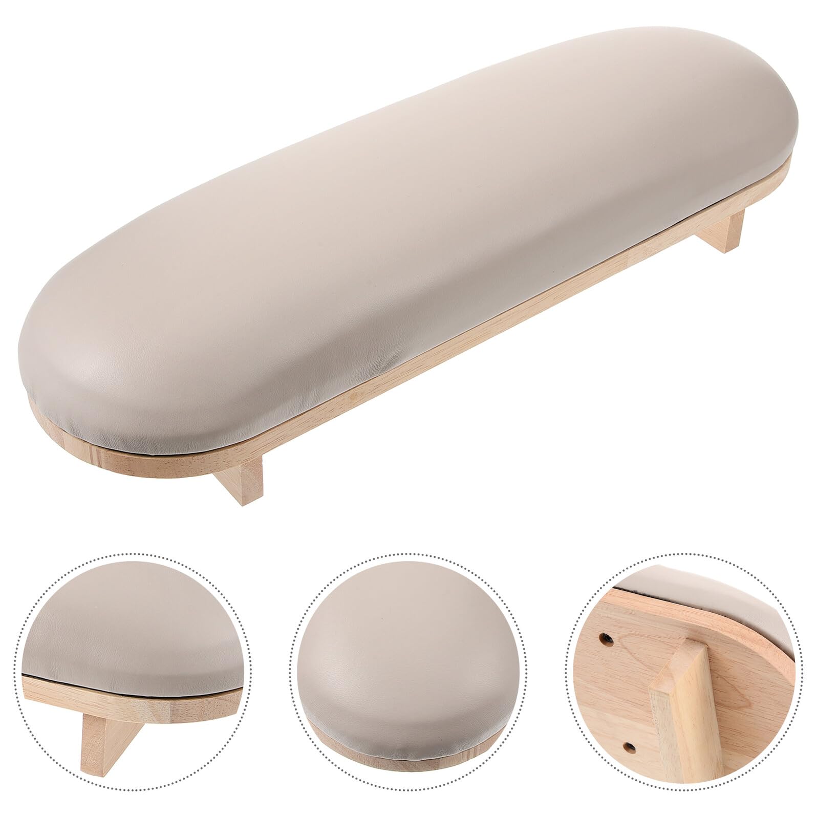 Cuscino Poggiamano Manicure in Legno e Cuoio, Khaki | Superficie Liscia e Stabile, Adatto a Casa e Salone, per Mani di Nail Lovers e Operatori