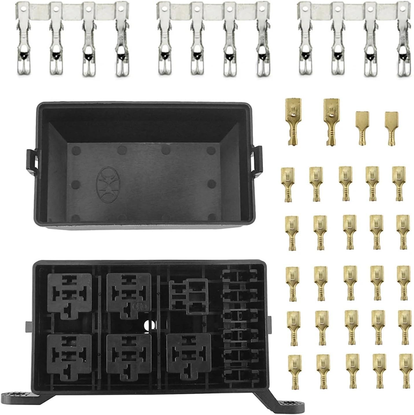Car Fused Fuse Block and Box Holder 6 Slots Automotive Universal 4Pin 40A and Wiring Harness Kit Fit for Car RV Replacement