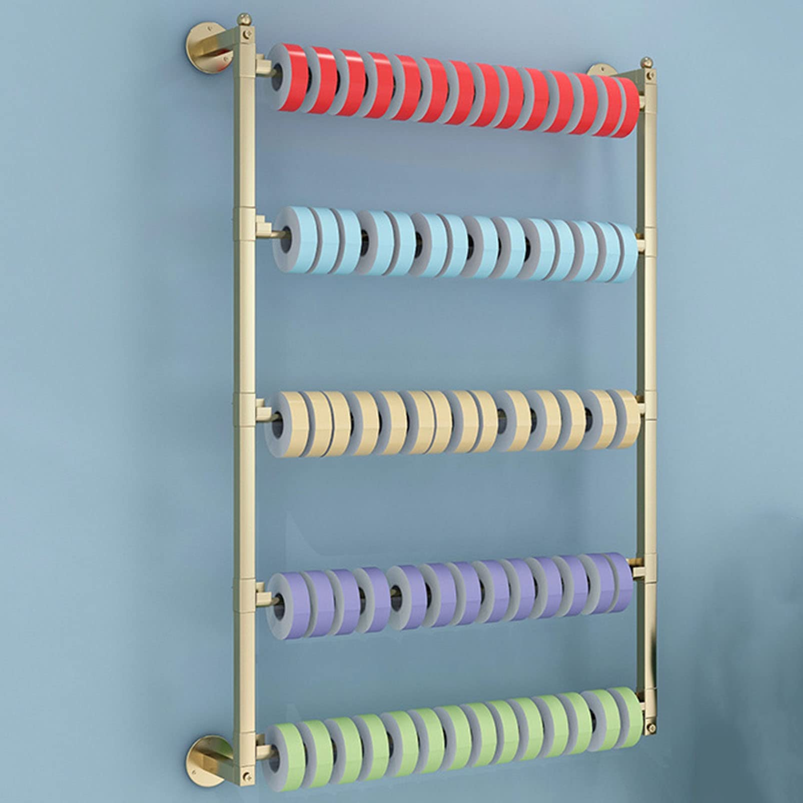 YNBSHGAA Wall Mounted Metal Scarf Holder Organizer, Flower Wrapping Paper Holder Ribbon Display Stand, Retail Garment Rack Pants Hanger Pipe Shelf, Space-Saving Towel Storage Stat,Gold-70CM×75CM