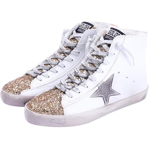 Women's High Top Fashion Flat Sneakers Distressed Design Lace up Star Glitter Shoes