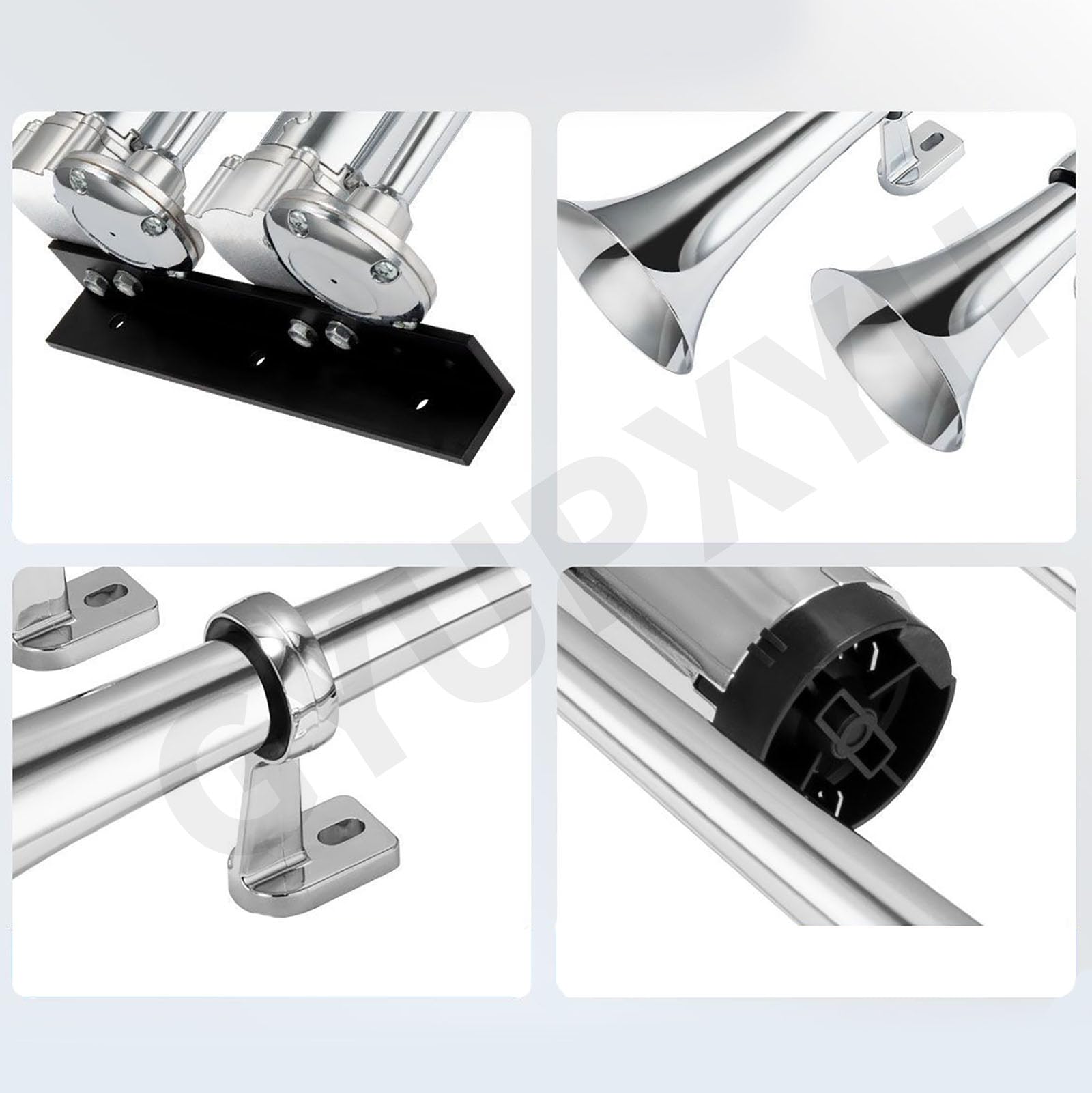 Trompette Tracteur 12v avec Compresseur Double Trompe en Zinc Chromé 150dB avec Relais et Bouton pour Camion, Voiture, Train, Bateau, SUV (Chromé)