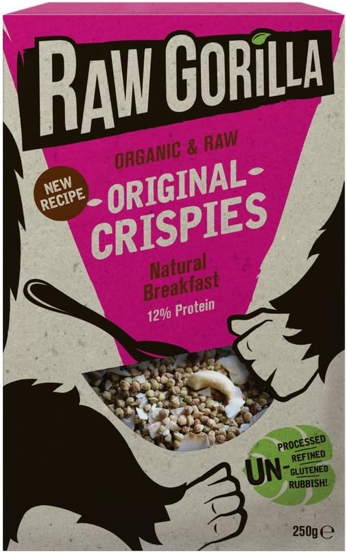 Raw GorillaOriginal Crispies 1 Pack of 250 g, Healthy, Vegan & Paleo, Gluten Free with No Refined Sugar, High in Protein & Fibre, Plant Based Breakfast Cereals with Activated Nuts