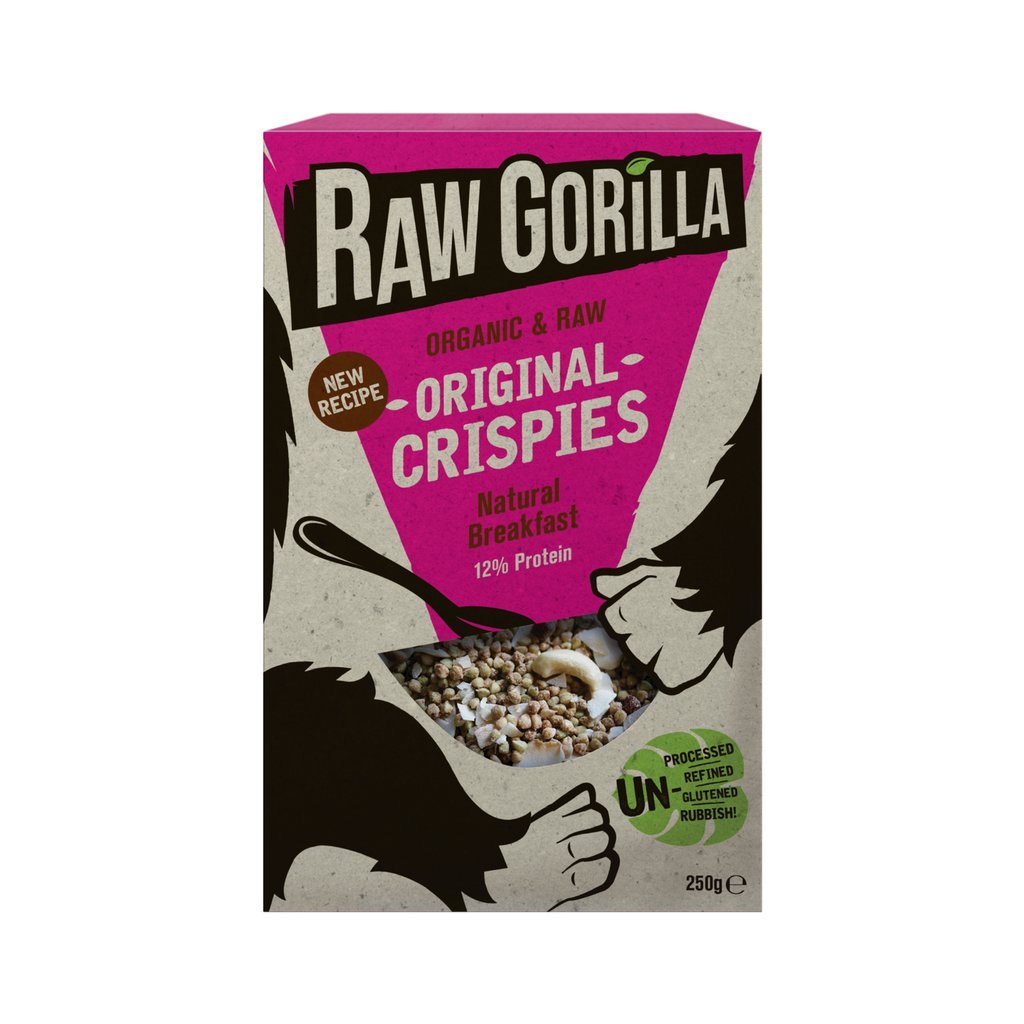 Raw GorillaOriginal Crispies 1 Pack of 250 g, Healthy, Vegan & Paleo, Gluten Free with No Refined Sugar, High in Protein & Fibre, Plant Based Breakfast Cereals with Activated Nuts