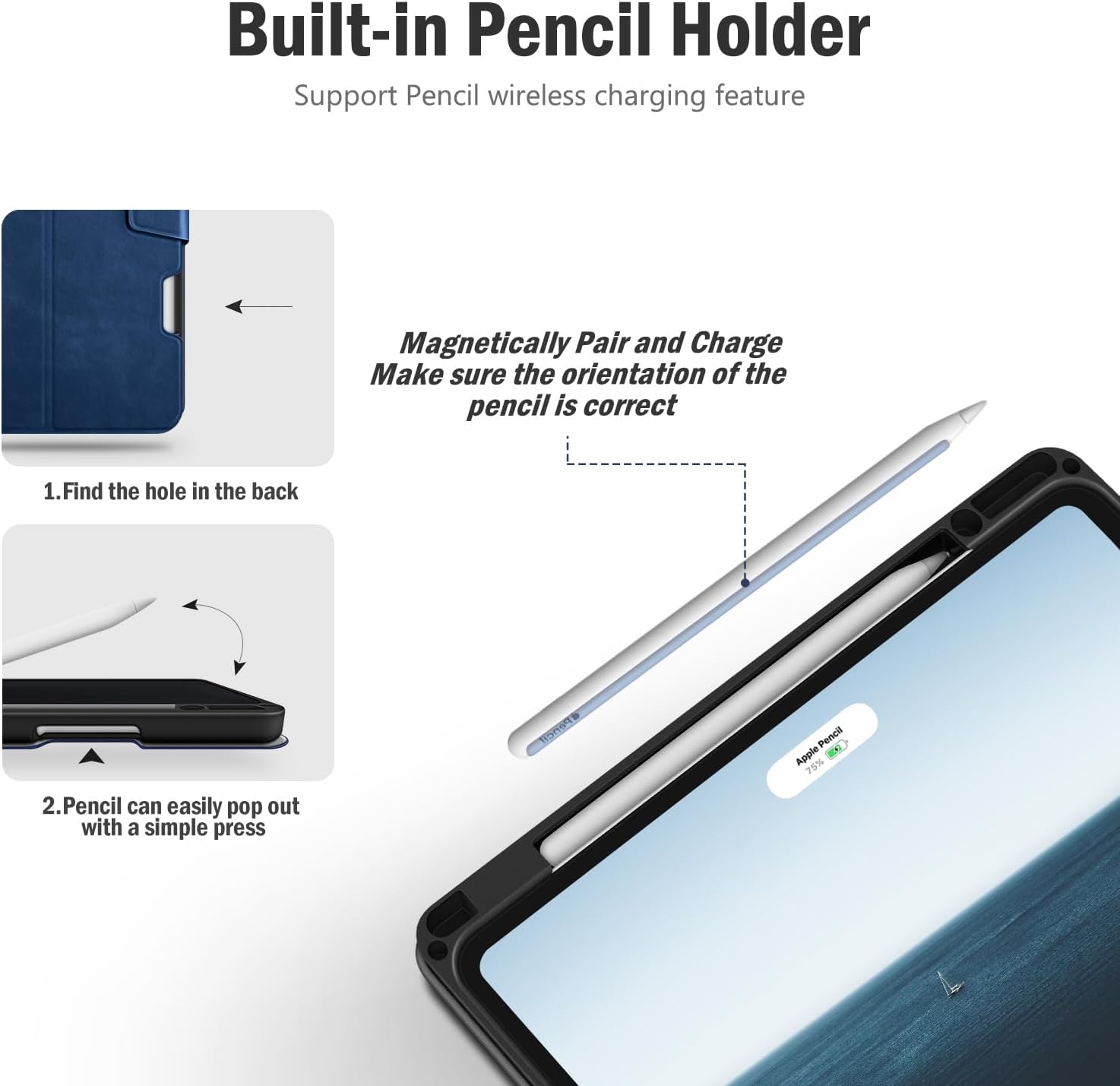 Antbox for iPad Pro 13 Inch Case M5 2025/M4 2024, Built-in Pencil Holder, Supports Pencil Pro/(USB-C), Auto Sleep/Wake, PU Leather (Blue) - Image 7