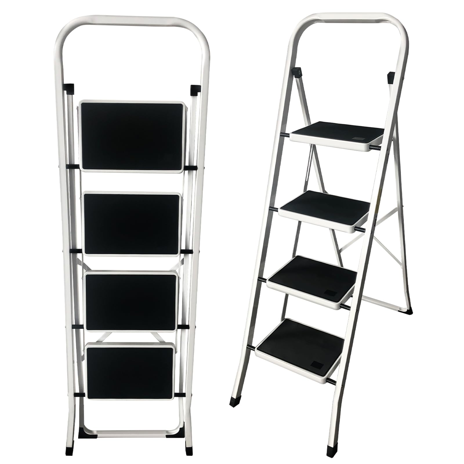2 3 4 Step Ladder Folding Step Stool with Handrails, Kitchen Steps Fold Away Stepladders Multi-Use Metal Ladder with Wide Anti-Slip Pedal, for Household, Kitchen, Office