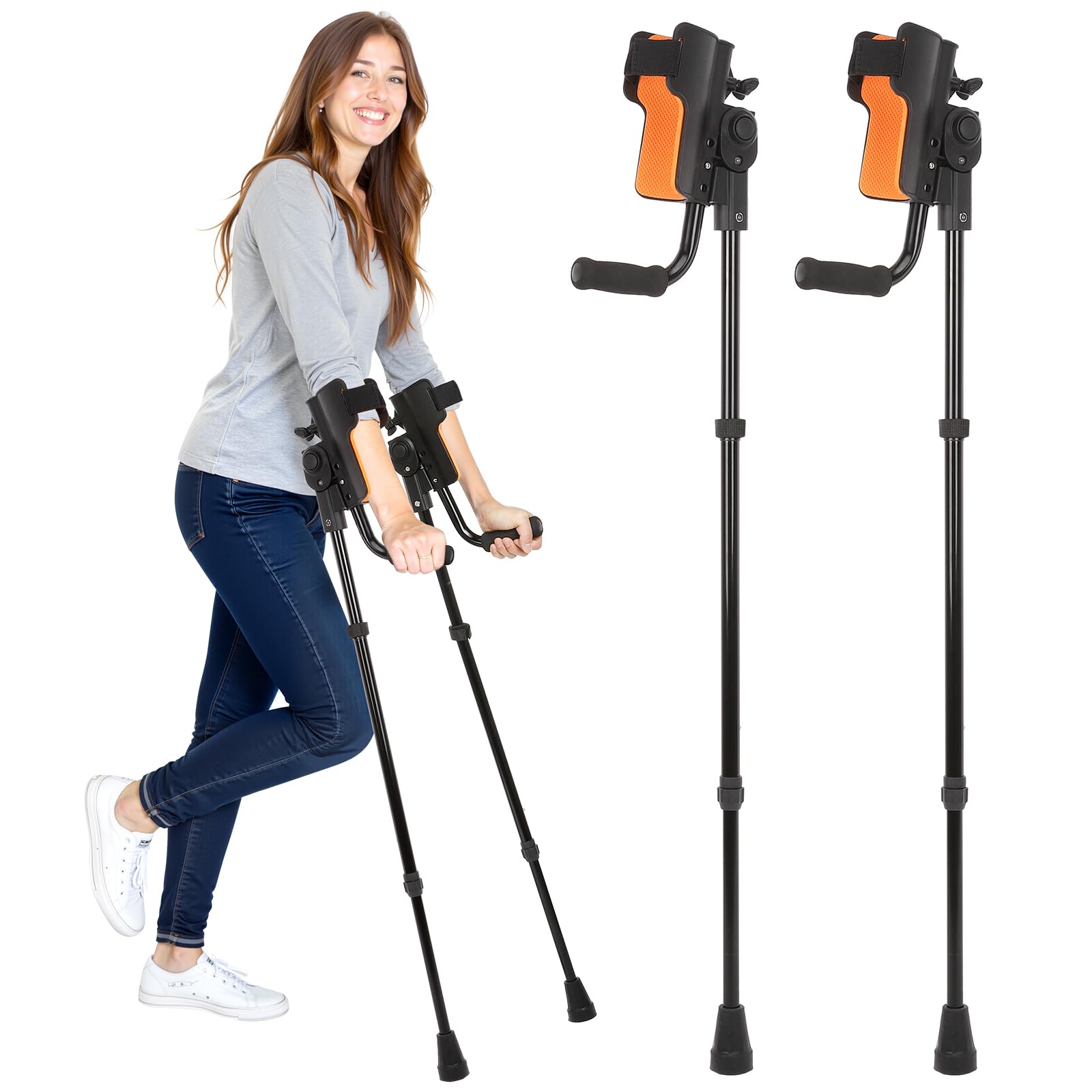 3-Angle Adjustable Forearm Crutches for Adults - Ergonomic Non-Slip Handles with EVA Elbow Support, Foldable Arm Crutches Forearm for Leg Injury, Surgery Recovery, Disabled (1 Pair)