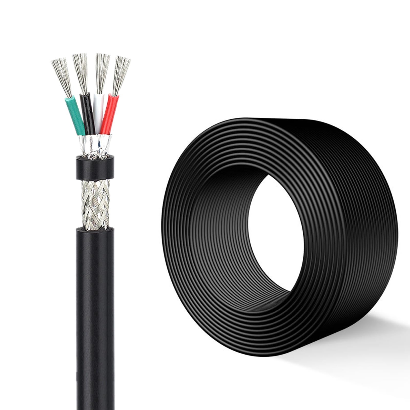 Cavo Elettrico Conduttore Calibro 28/16 4/5 320FT Schermato, A Bassa Tensione UL 2517 Collegamento In Rame Stagnato PVC Ignifugo Resistente Alle Interferenze Elettromagnetiche(24AWG-4C)