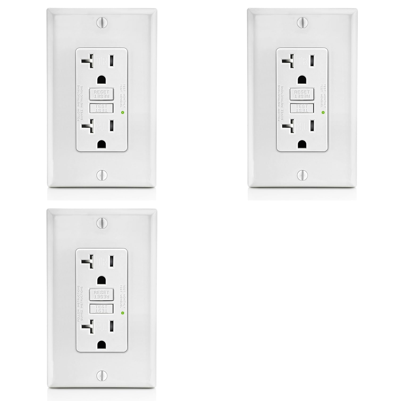 3X GFCI Outlet 20A, GFI Electrical Receptacle with LED Indicator, 20A Tamper- Ground Fault Circuit Interrupter