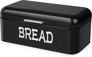Flexzion Boîte à pain en métal vintage rétro pour cuisine - Boîte rangement pain petit pain pour comptoir gain de place pour pain fait maison réfrigérateur voyage camping boulangerie café (Noir mat)