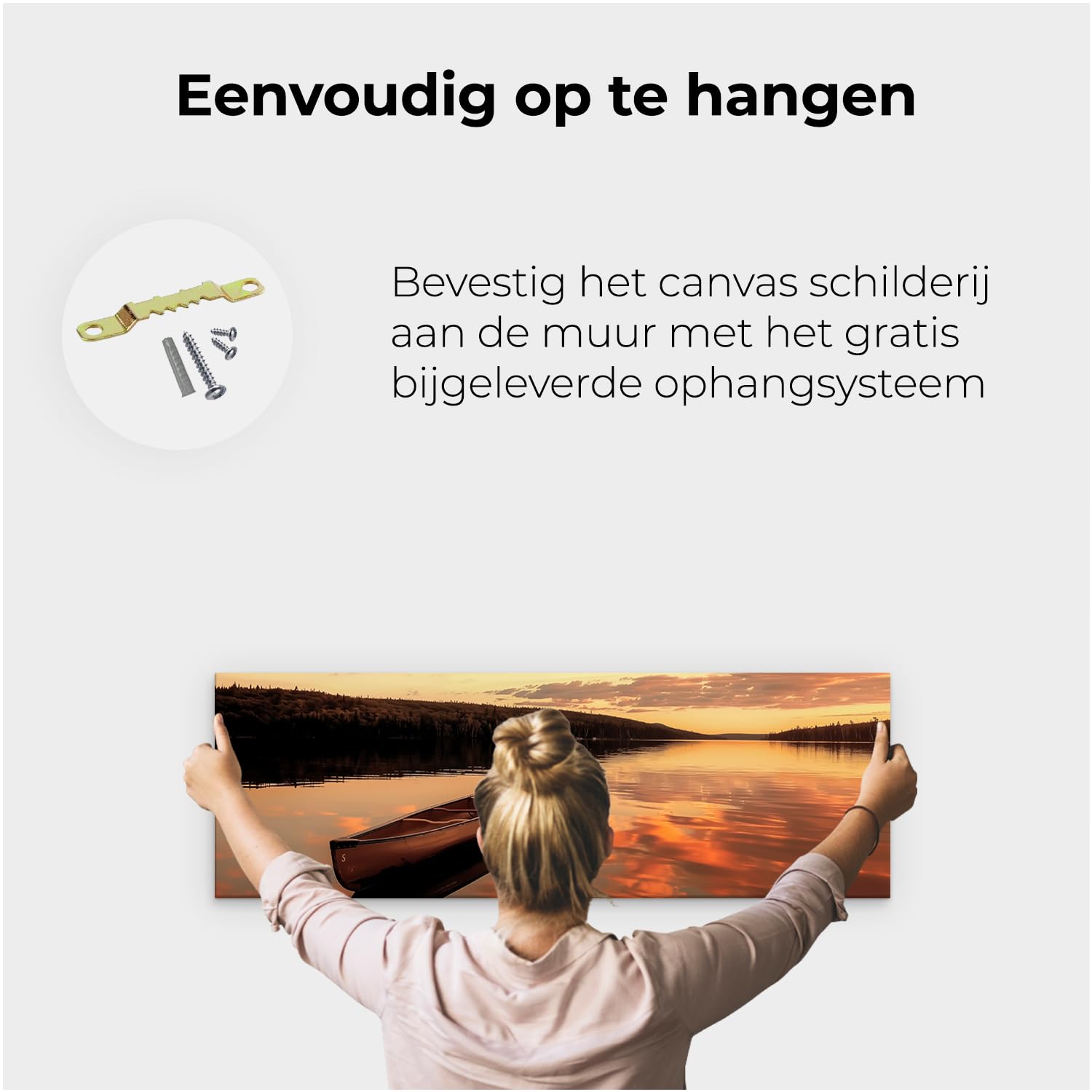 Artaza Leinwand Bilder Sonnenuntergang Am See - 120x40 cm - Groß XXL - Wanddeko Kanu - Wandbilder Meer - Deko Wohnzimmer
