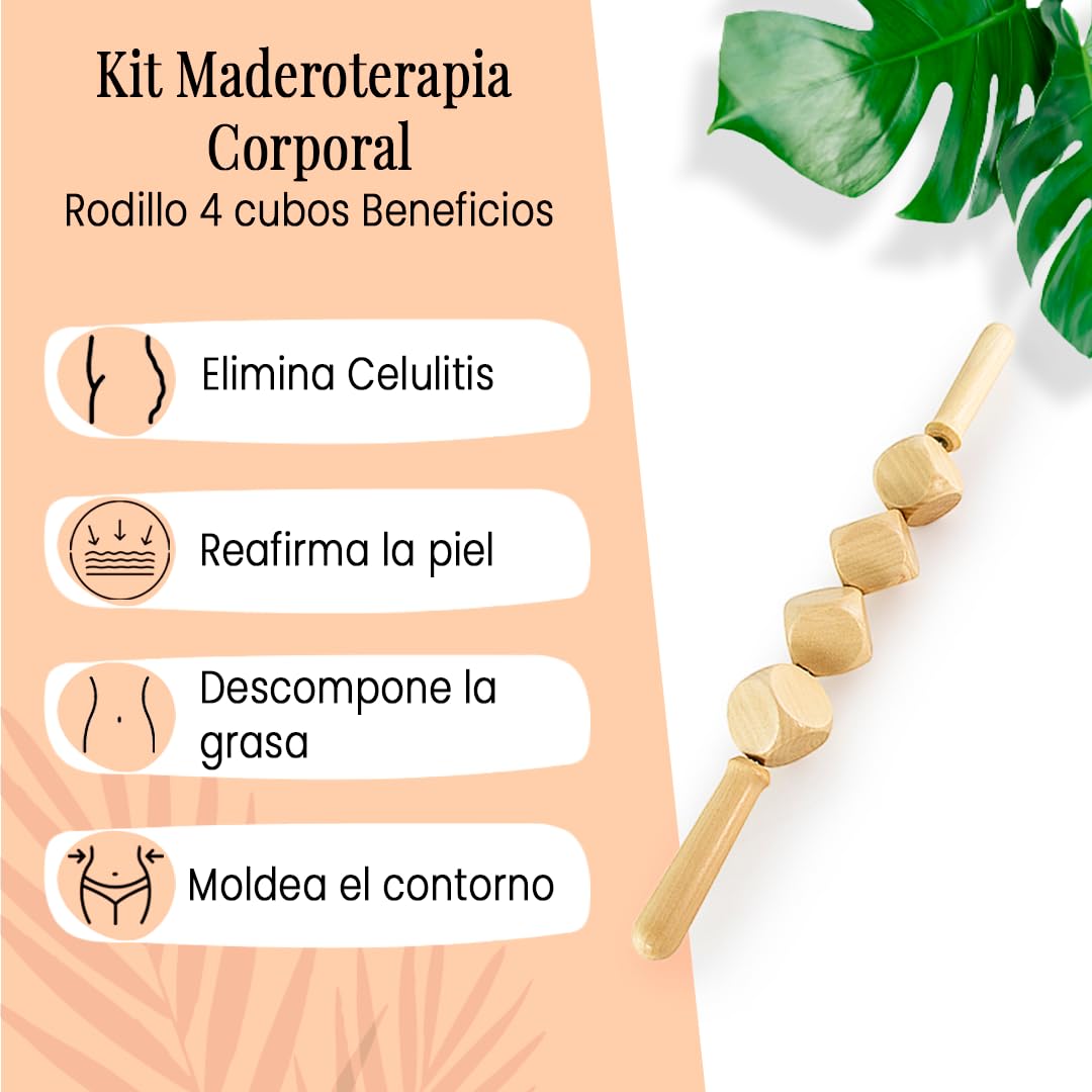 Kit Thérapie Bois Anti-Cellulite | Thérapie par Le Bois avec Cours sur DVD | Kit composé de 6 éléments en Bois de pin et Lotus Naturel | Designs exclusifs Aesthetic Wood Therapy Espagne