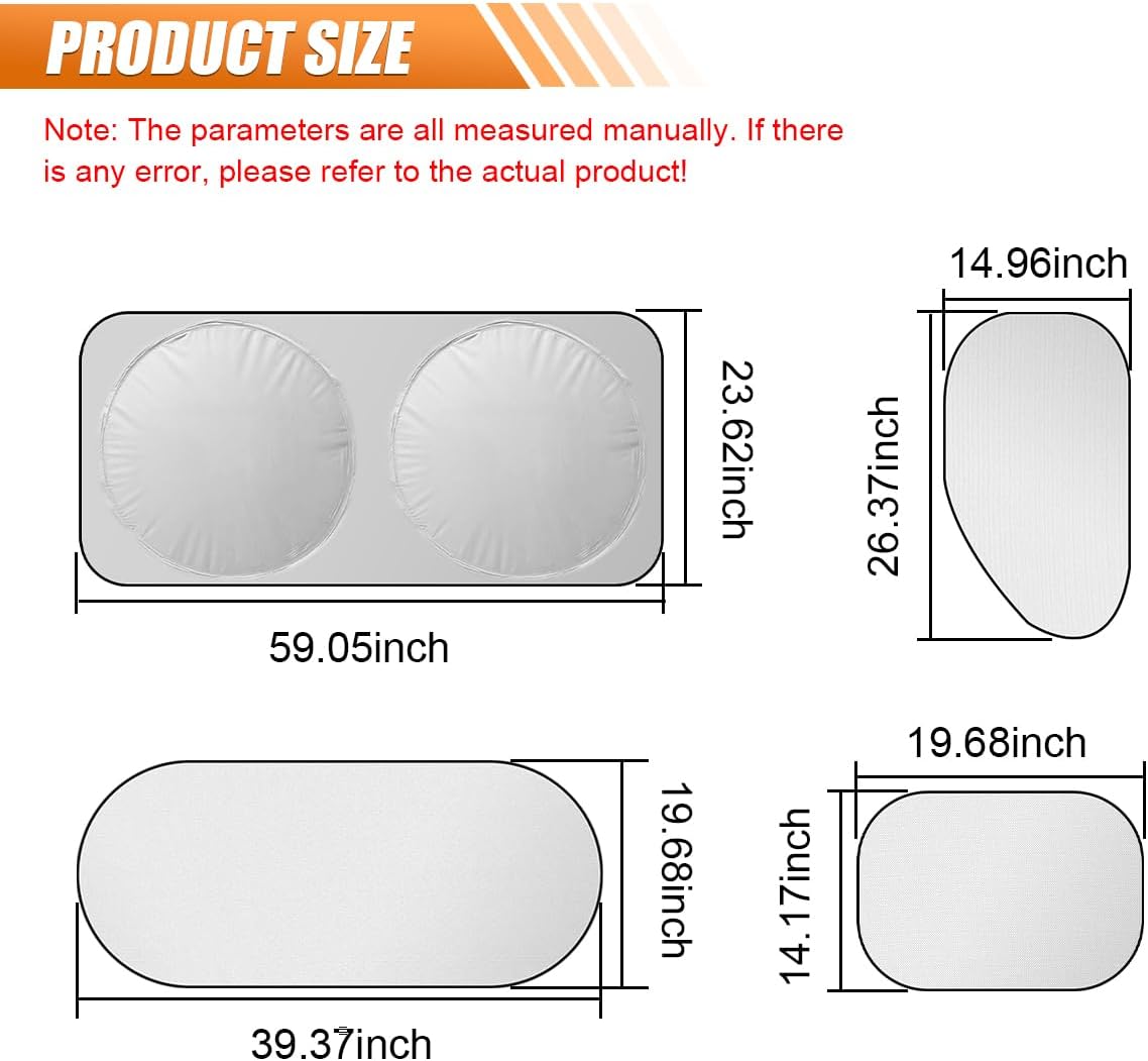 6PCS Reflective Car Windshield Sunshade with Storage Bag, Universal UV Block Auto Front Rear&Side Window Sun Shade Cover, Foldable Blackout Privacy Protection Accessories (Silver) image 2