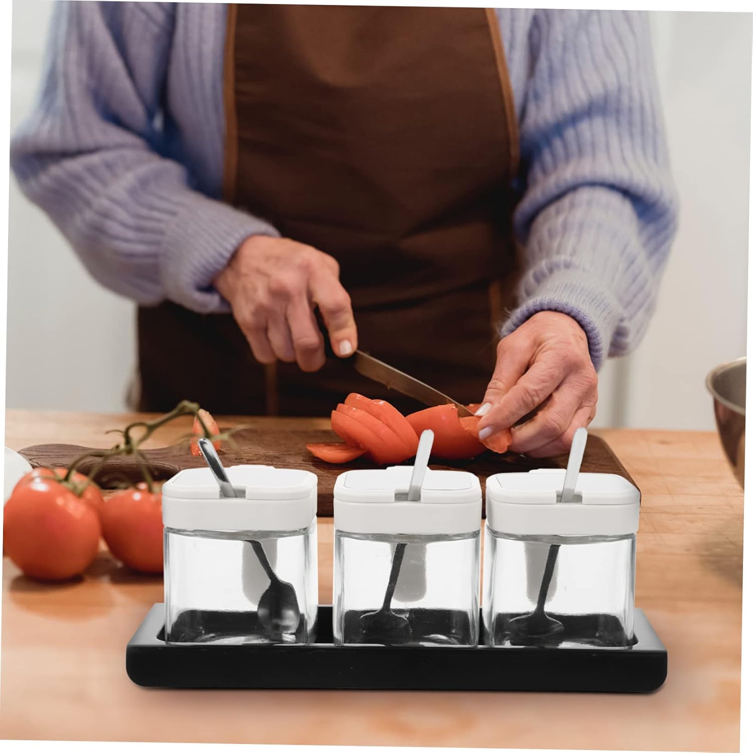 1set Glass Seasoning Jar Spice Container Tray for Kitchen and Dining for and Other Seasonings