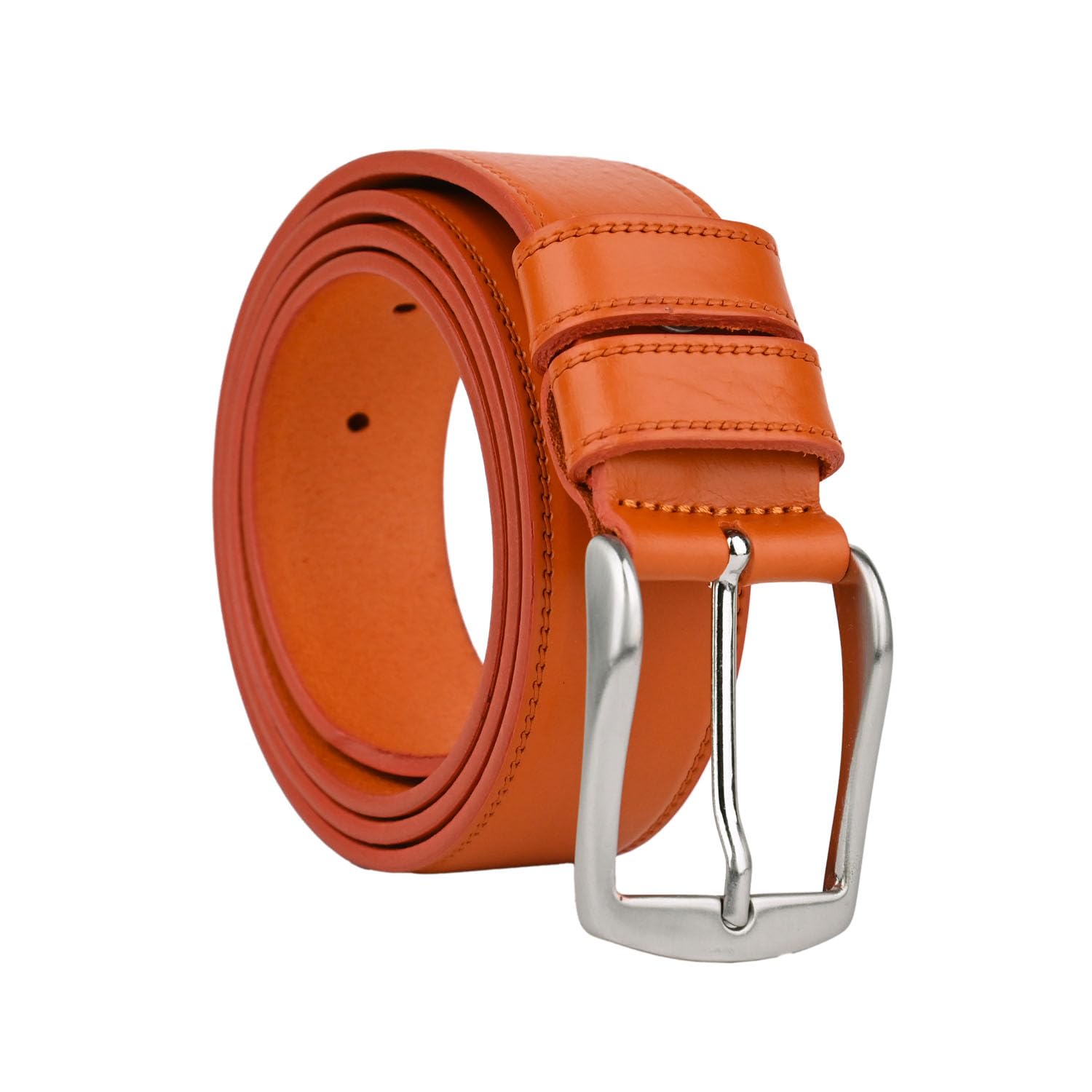 Conte Massimo Men's Genuine Leather Belt, Unique Piece, Made in Italy, Nickel-Free Buckle (Nickel Free), Cuttable, 3.5 cm High, with Gift Box, orange, 110 (TG 48-50)