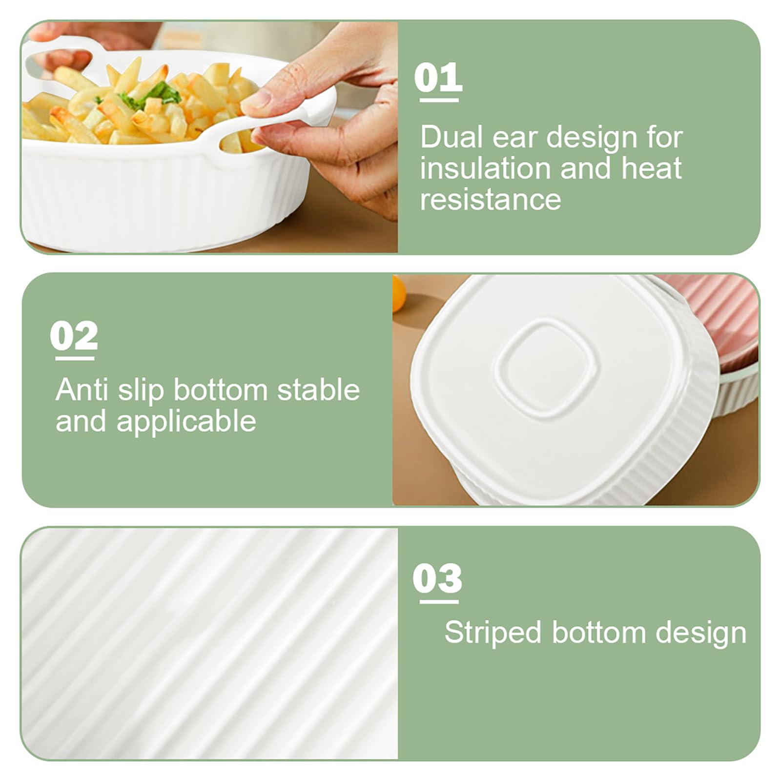 Teglia da Forno 650 ml, Forma Quadrata 7 Pollici, in Ceramica, con Manici per Lasagne, Carne, Verdure, per Friggitrice ad aria Calda, Forno, Microonde,18.5 x 17 x 6 cm (Bianco)