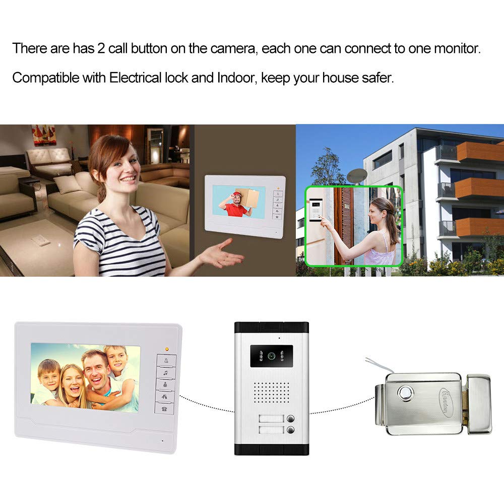 Videocitofono campanello citofono Kit sistema 7 pollici chiaro display IR Solo movimento porta visione notturna campanello 2 monitor per casa/appartamenti