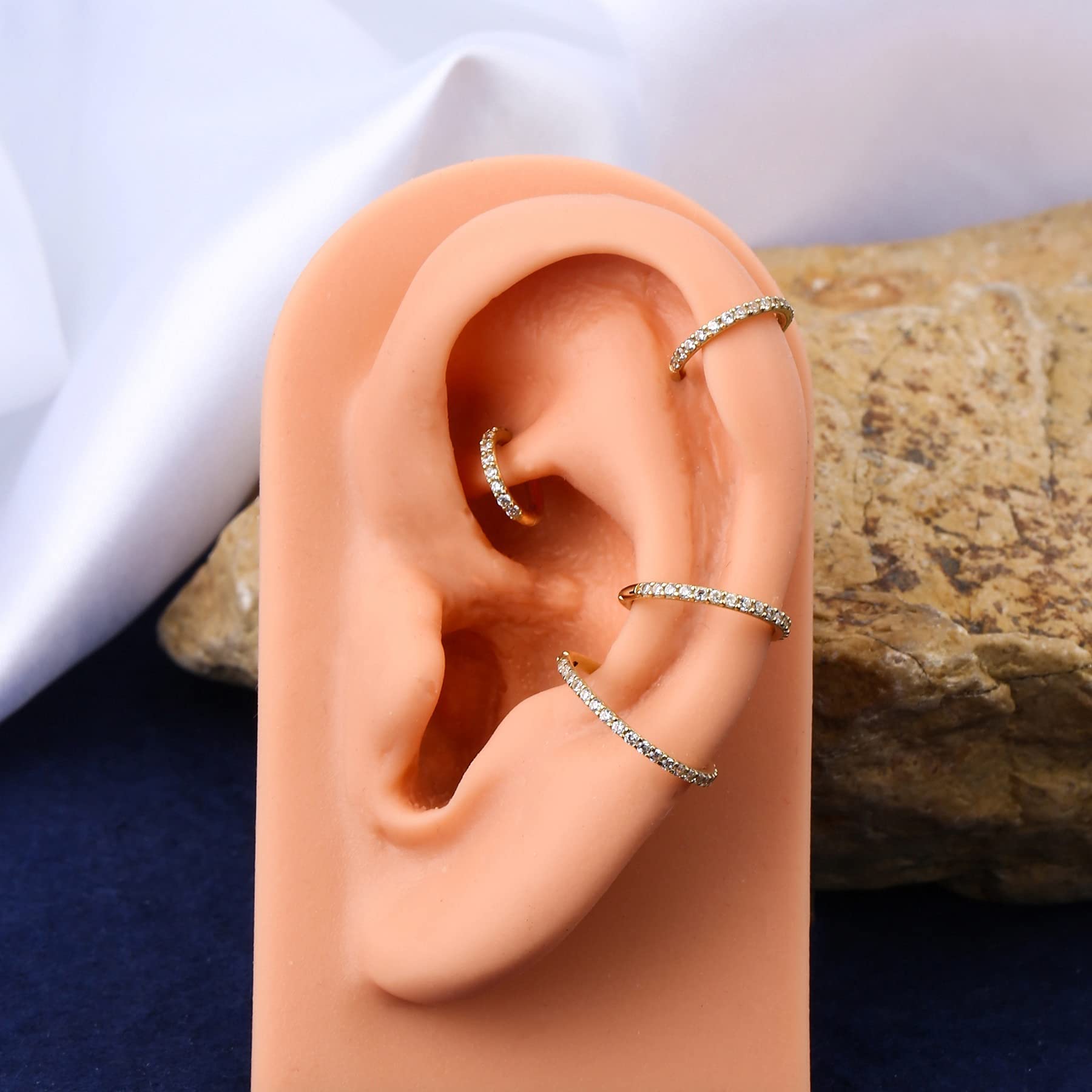 OUFER Helix Earrings 16G 9K Solid Gold Cartilage Earring Hoop Ring CZ Line Helix Earring Hoop Daith Rook Conch Piercing Earring Jewellery Nose Hoop Ring