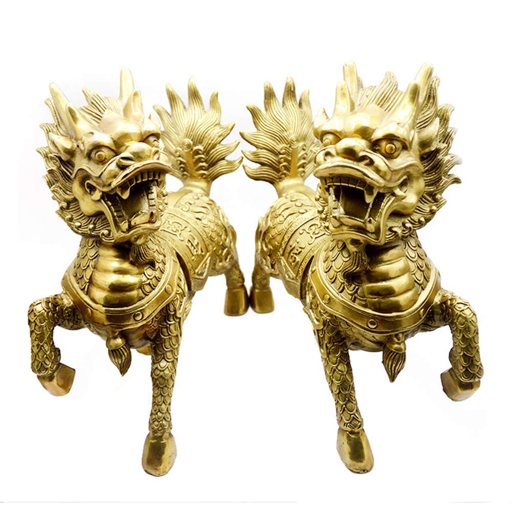 YNIYUJKL Feng Shui Ornaments Ornament Brass Chi Lin/Kylin Statue Set Wealth Prosperity Sculpture, Home Decoration Attract Wealth And Good Luck
