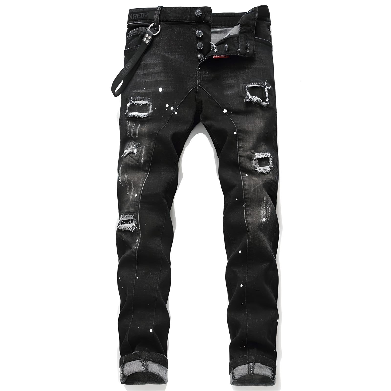 Herren Jeans, Y2K Slim Fit Stretch Denim mit Rissen, Zerrissene Destroyed Jeans im Hip Hop Cowboy Style, Regular Straight Fit, Modisch und Vielseitig für Freizeit & Streetwear
