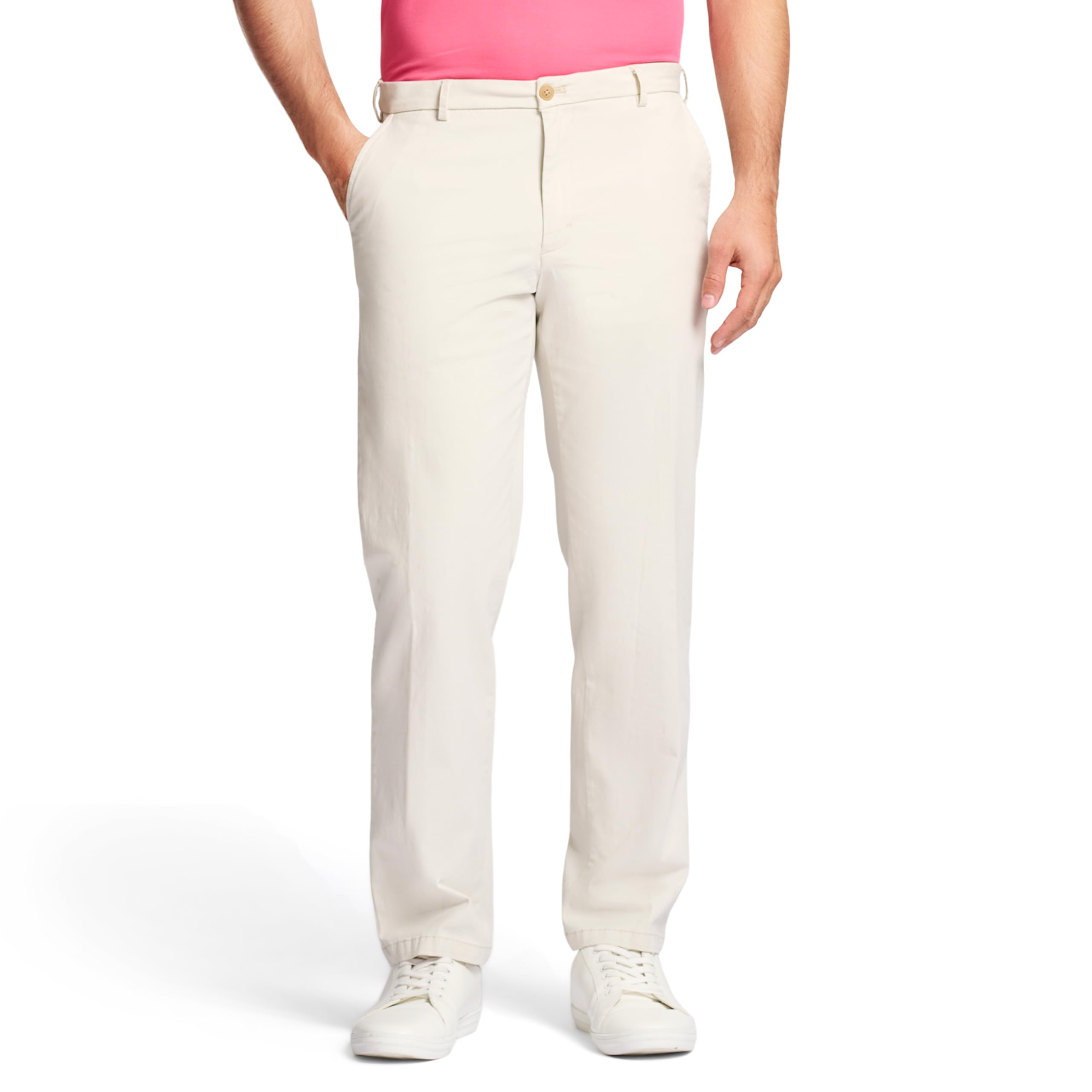 Izod Men's Saltwater Stretch Flat Front Straight Fit Chino Pant Casual, Stone, 30W / 30L