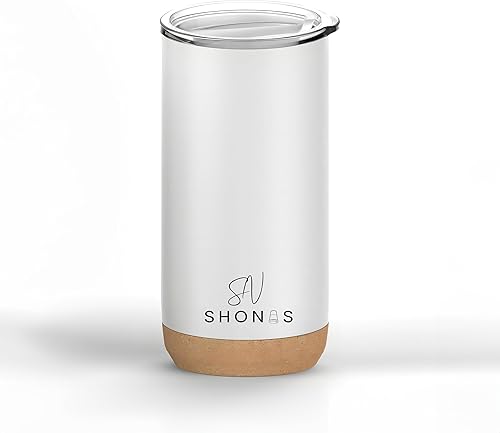 SHONAS Taza térmica de viaje de acero inoxidable de doble pared aislada al vacío de 16 onzas calientefría durante horas, parte inferior de corcho