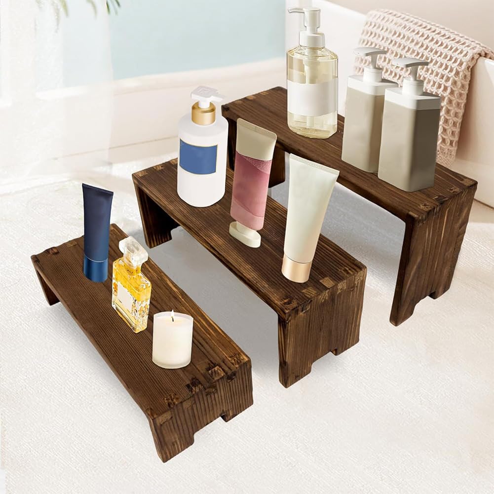 Présentoir à étagères 3 Niveaux En Bois - Pour épices, Cosmétiques, Desserts - Environ 26x30x30 Cm - 13