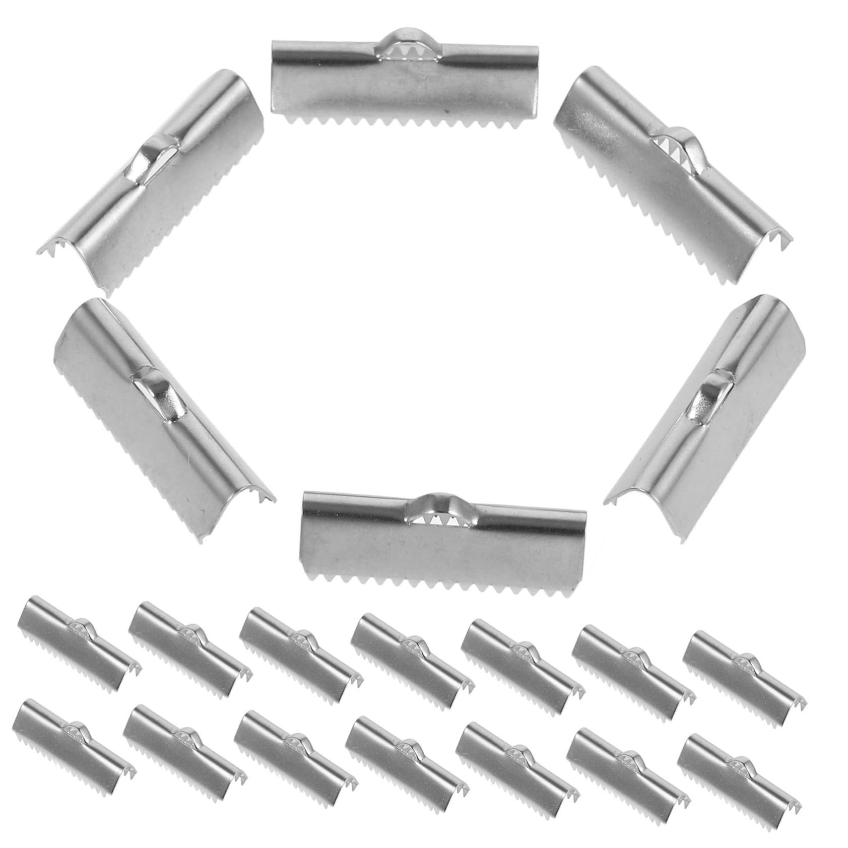 LALAFINA 20pcs Metal Leather Cord Clamp Jewelry Findings Ribbon Clamps Tooth Cap for Jewelry Making