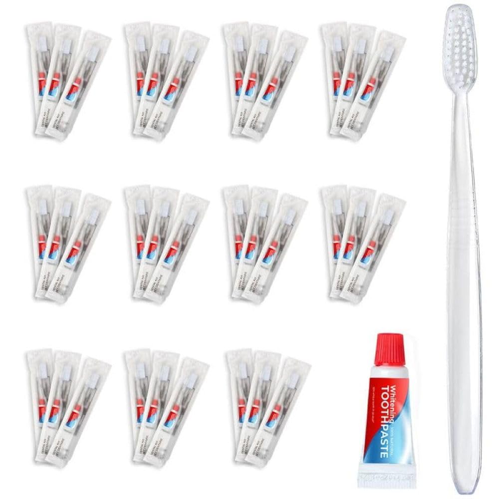 Bulk Disposable Dental Kit Bundle with Toothbrush and Toothpaste | 48 Count | Individually Wrapped - Travel Size Toiletries, Guest Hotel Amenities