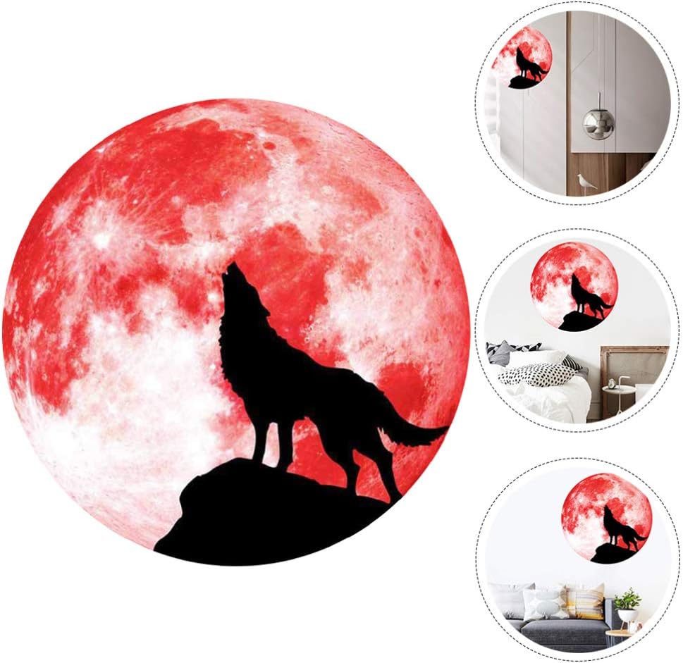 BESPORTBLE Halloween Glow in The Dark Moon Wall Sticker Luminous Wolf Wall Art Stickers Removable Adhesive Glowing Wall Decal for Kids Boy Girl Bedroom 30x30cm (Red) - Image 5