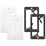 Brush Wall Plate Cable Pass Through with Bracket, Decorator Cover for Low Voltage Cables - White, 2-Pack