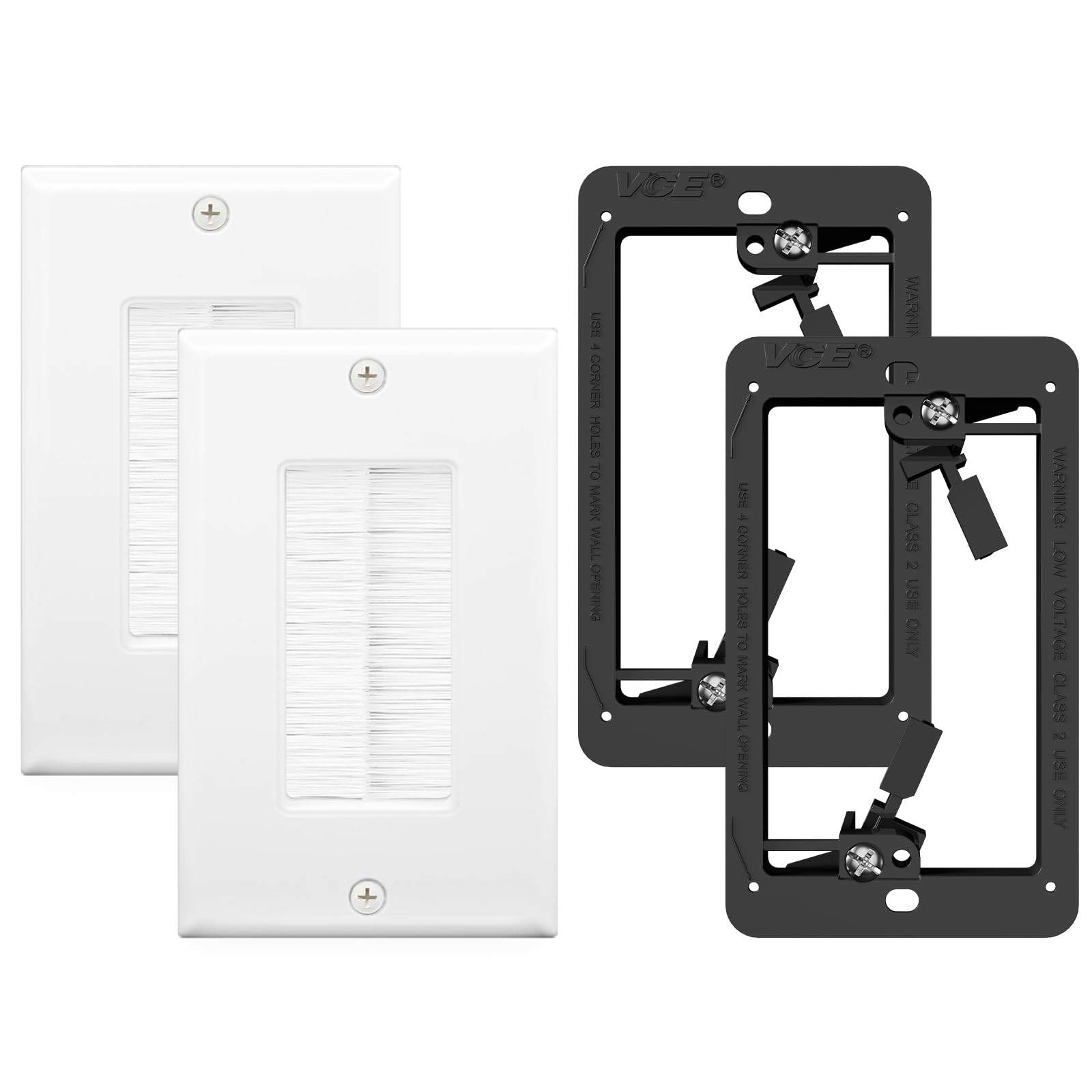 VCE 2 Pack Single Brush Wall Plate with Single Gang Low Voltage Mounting Bracket