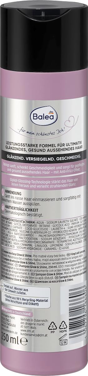 Balea 3er-Set Haarpflege: Professional Shampoo Glow & Shine Glanzshampoo mit Anti-Frizz-Effekt, 250 ml + Shampoo Oriental Magic sanfte Reinigung, Geschmeidigkeit, natürlicher Glanz, 2 x 250 ml (750ml)