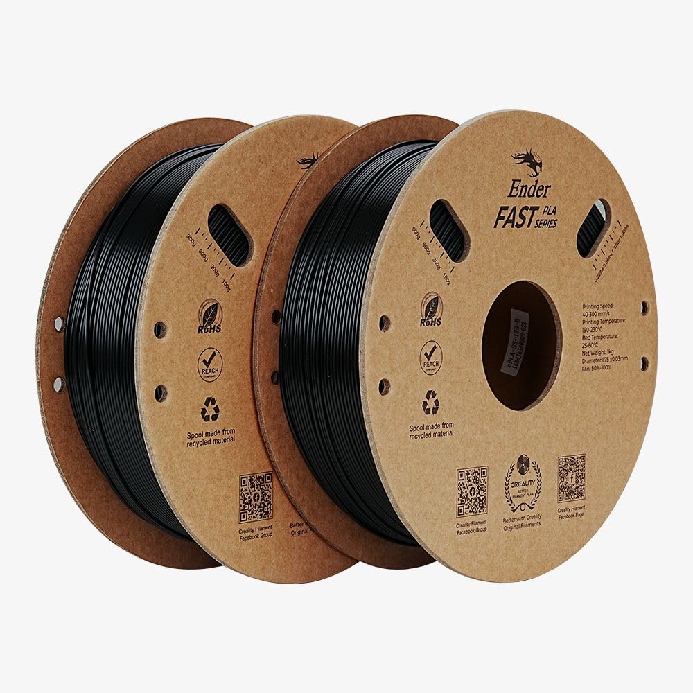 Creality Ender PLA Filamento 1.75mm, ad Alta Velocità 300mm/s senza Aggrovigliamento per Stampante 3D, Precisione Dimensionale +/- 0.02mm, No-Tangling, per la Stampa 3D (Nero*1KG*2 Pezzi)