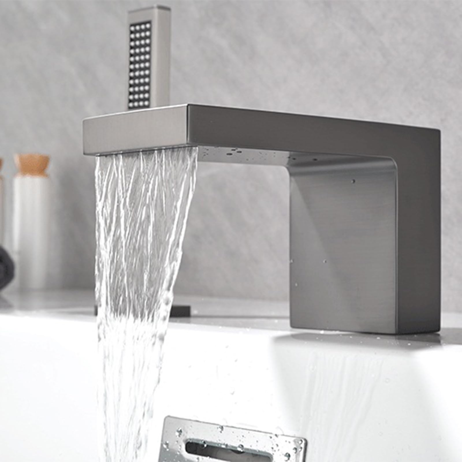 Grifo Mezclador de Bañera Y Ducha con Efecto Cascada 3 Orificios para Montaje En Cubierta Monomando Gris