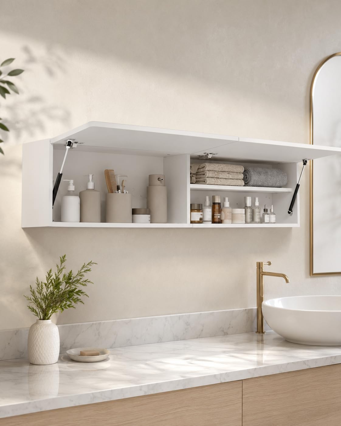 Pensile Bagno Sospeso 120 cm Bianco con Ripiano Regolabile