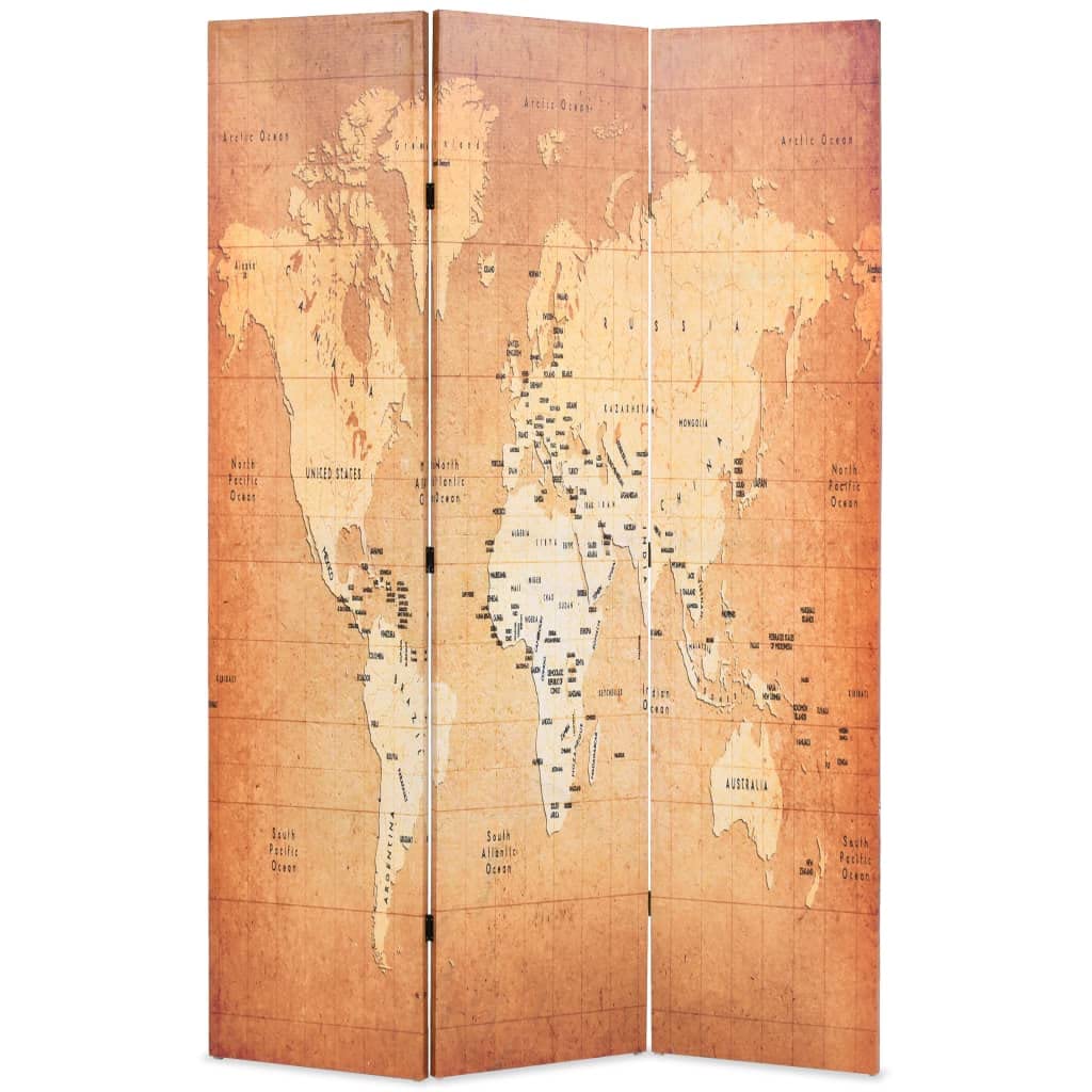 vidaXL Folding Room Divider Home Living Room Office Wall Privacy Screen Partiton Paravent Separator Panel 120x170cm World Map Yellow