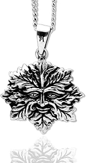 Green Man Pendant Necklace, Wiccan Pagan, Witch Druid, Free Engraving, Personalised Gift, Solid 925 Sterling Silver, Quality - KIMNKIM E24-3