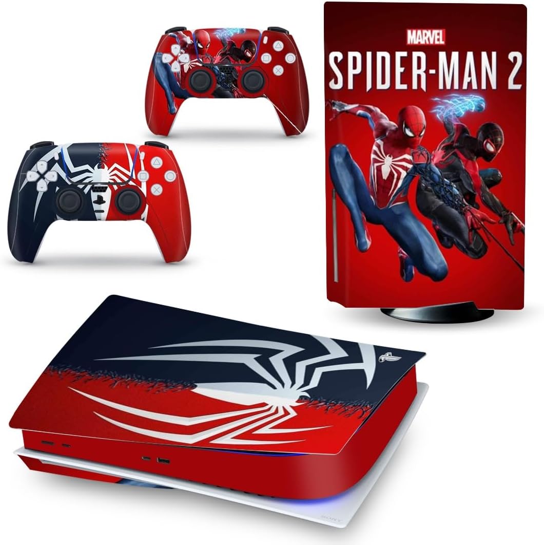 TCOS TECH PS5 Skin Protective Wrap Cover Vinyl Sticker Decals for Playstation 5 Disk Version Console and Two Dual Sense 5 Sticker Skin PS5 Skins Console and Controllers (Spider-Man 2 Edition)