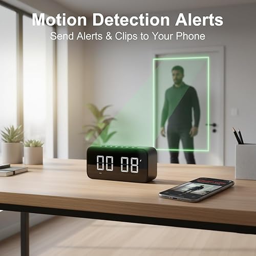 Miniatura 5 de Digital Clock Camera with 32GB SD Card, 4-in-1 Bluetooth Speaker, Clock, Alarm, Camera  4K UHD, WiFi 6, Remote Phone View  Local Recording, Cloud