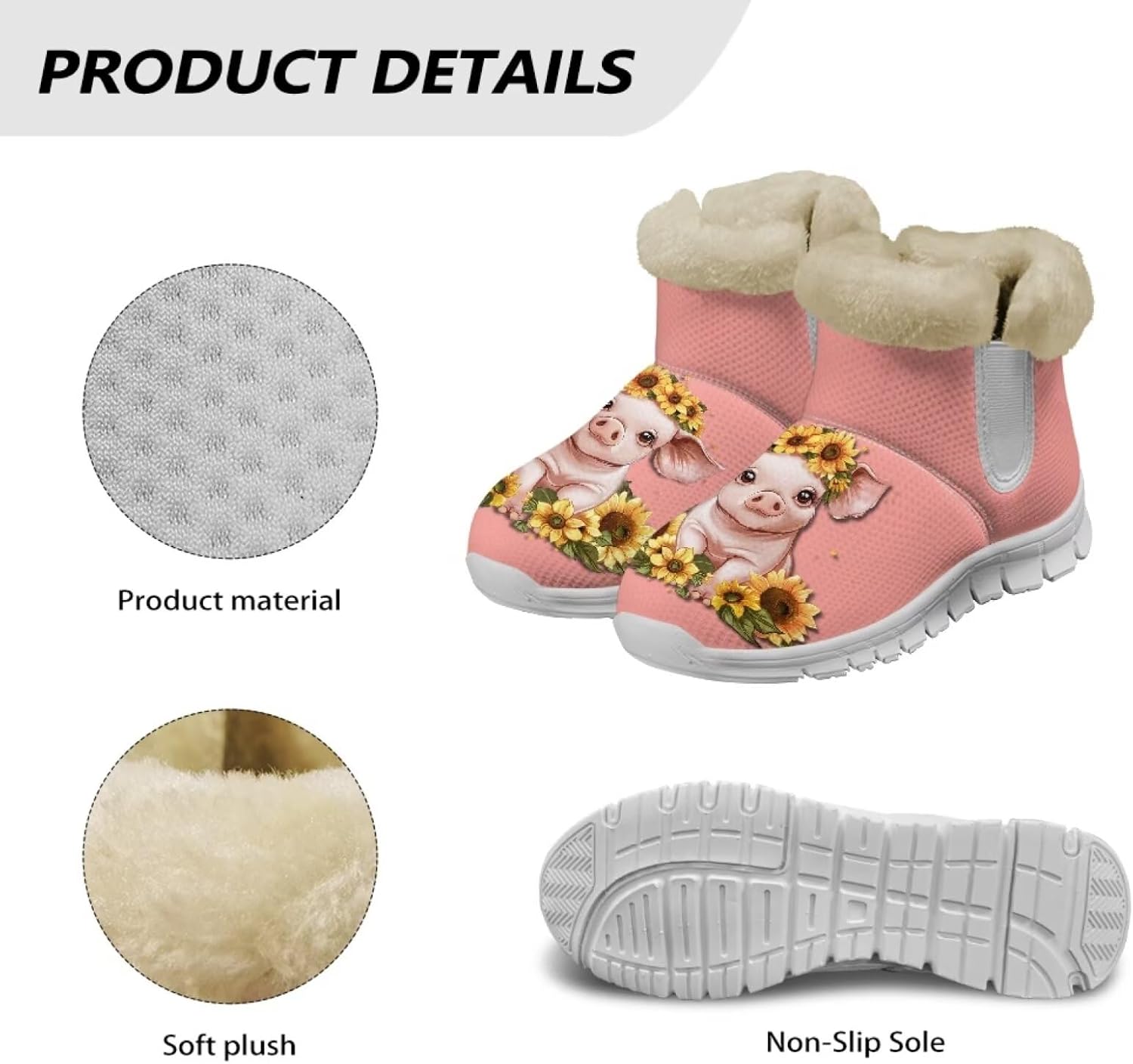chaqlin Cute Pig Snow Boots Winter Warm Boots Flat Heels Anti Slip Wide for Women Resistant Cold Weat Boots Lightweight Flannel Plush Fur Lined Comfy Boots Casual Outdoor