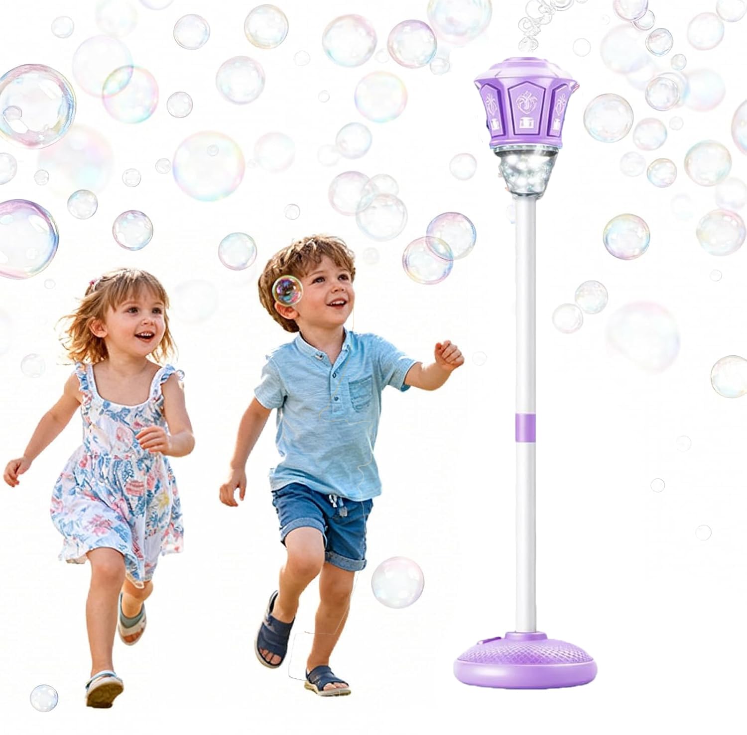 Automatic Bubble Machine, 2026 New Standing Bubble Blower with Lights & Music, Adjustable Height Bubble Maker, Bubble Machine for Parties Birthday Wedding Outdoor (Purple)
